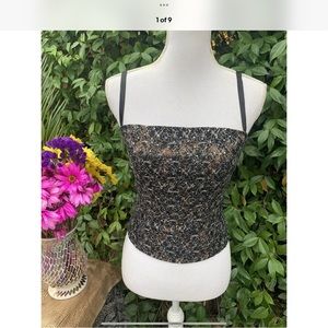 St John Evening Sz 2 Gold embroidered Floral rhinestone dress suit tank Top 🍾